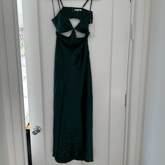 NWT Reformation Poppies Maxi Silk Dress Sz 0 Forest Green Deep V-neck Cut-out - Picture 8 of 12